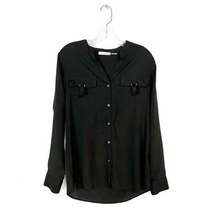 Calvin Klein | Black Roll-Tab Sleeve Blouse